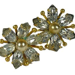 Gorgeous gold-filled rhinestone and faux pearl vintage earrings